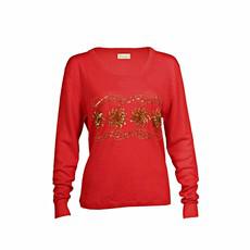 Sequin and Bead Embellished Krystle Cashmere Sweater in Red van Asneh
