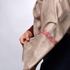 Beige Cashmere Scarf with Burgundy Hand Embroidery via Asneh