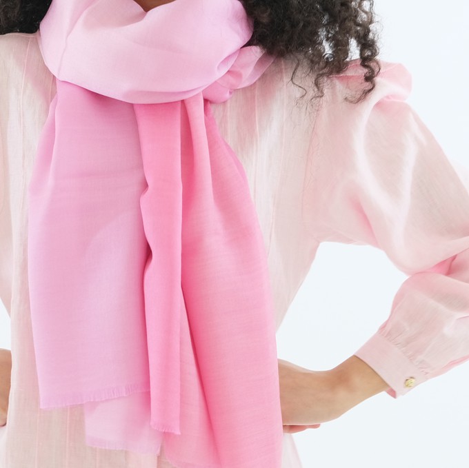Pink Ombre Shaded silk-wool scarf from Asneh