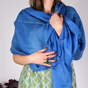 Blue Cashmere Scarf Hand woven on Traditional Loom from Asneh