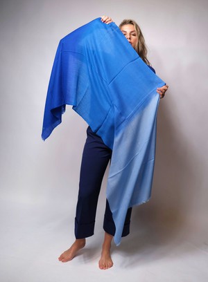 Blue Ombre Shaded Cashmere Scarf – Handwoven from Asneh