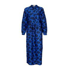 Blue Midi Silk Dress with Black Print van Asneh