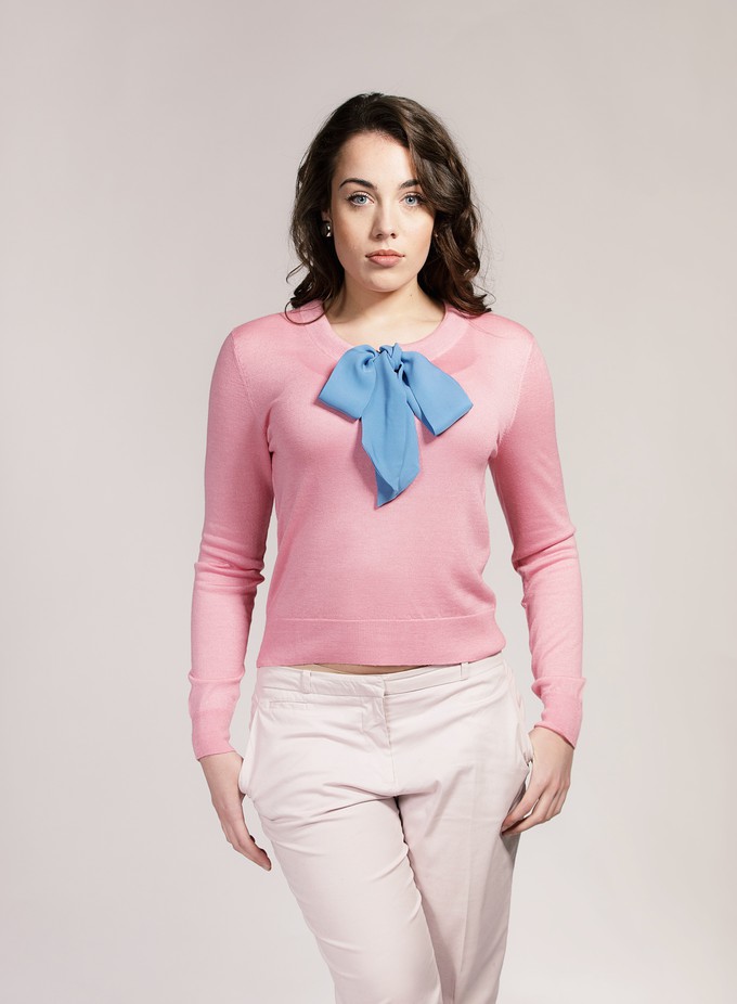 Pink Pussy-Bow Sweater in Silk and Cashmere from Asneh