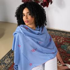 Baby Blue Cashmere Pashmina with Sozni Embroidery via Asneh
