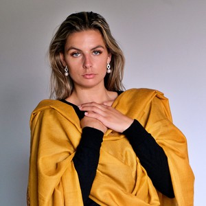 Mustard Yellow Cashmere Shawl with Hand Embroidered Borders from Asneh