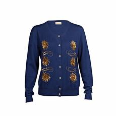 Blue Cashmere Cardigan with Gold Embellishment van Asneh