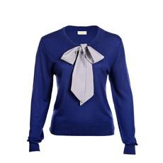 Blue Sweater in Cashmere and Silk w. Grey Pussy-Bow van Asneh