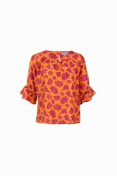 Orange silk blouse with purple print van Asneh