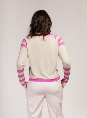 Beige Sweater in Cashmere Silk Knit with Pink from Asneh