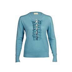 Blue Cashmere Sweater with Ruffles and Pearls van Asneh