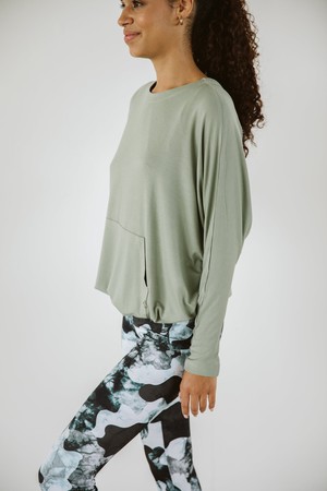 Long Sleeve Top with Kangaroo Pocket / Lemon Grass from Audella Athleisure