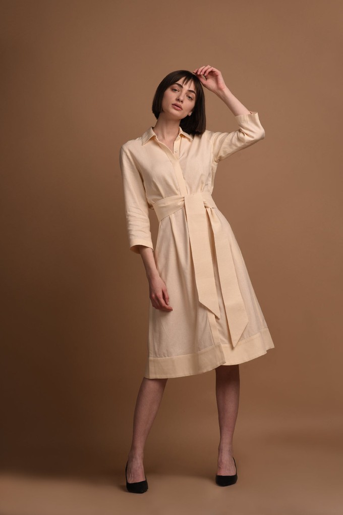 Mariam | Linen Shirt Dress with Wide Belt in Cream from AYANI