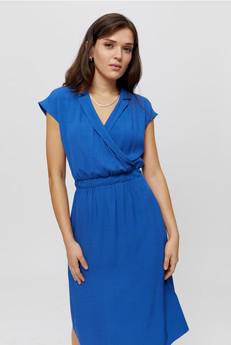 Lilit | Formal Midi Dress with Wrap Optic in Blue via AYANI