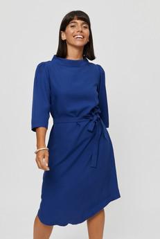Suzi | Belted Angle Dress with Boat Neckline in Midnight Blue via AYANI