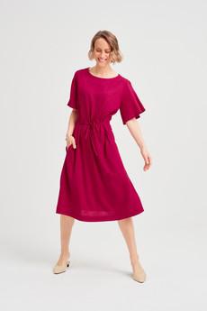 Nika | Round Neck Dress with Butterfly Sleeves in Cherry Red via AYANI
