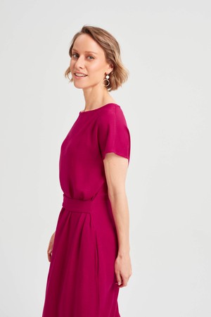 Sati | Midi Dress with Boat Neck in Cherry Red from AYANI