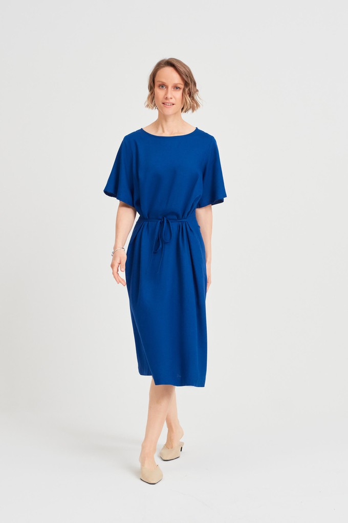 Nika | Round Neck Dress with Butterfly Sleeves in Ocean Blue from AYANI