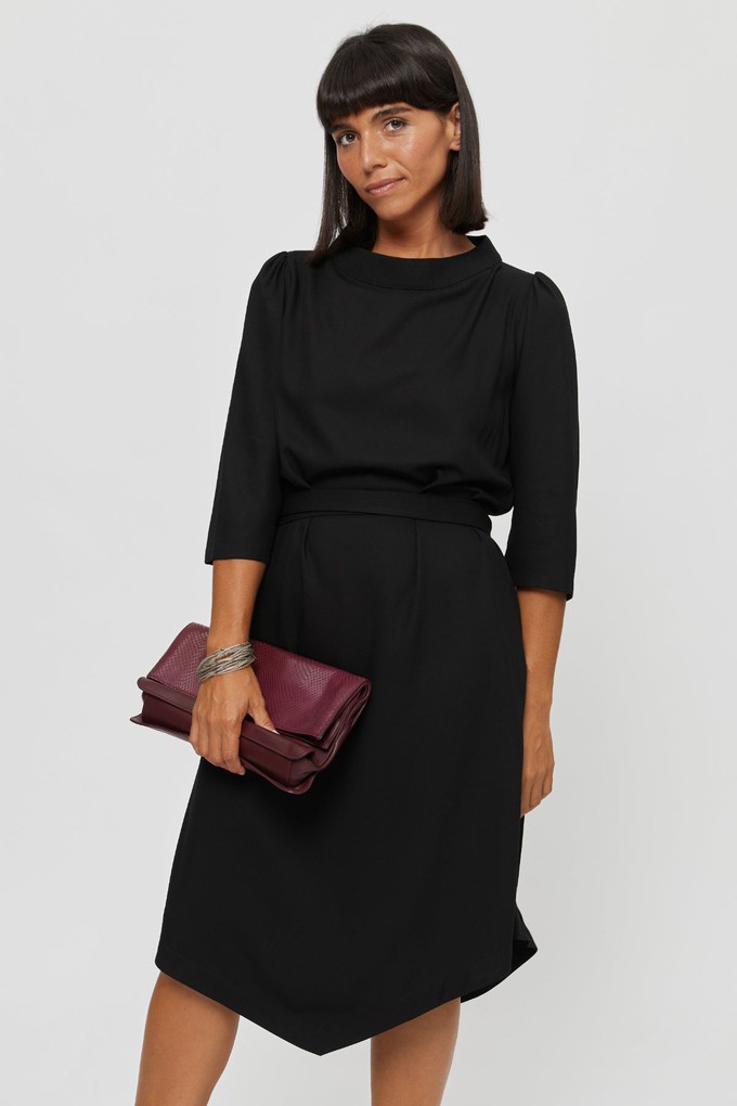 Suzi | Belted Angle Dress with Boat Neckline in Black from AYANI