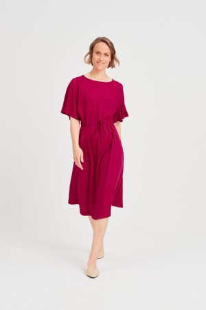 Nika | Round Neck Dress with Butterfly Sleeves in Cherry Red from AYANI