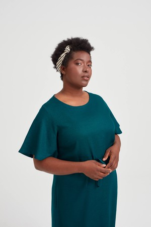 Nika | Round Neck Dress with Butterfly Sleeves in Green from AYANI