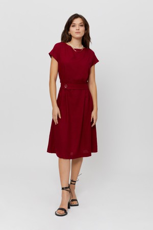 Sati | Midi Dress with Boat Neck in Red from AYANI