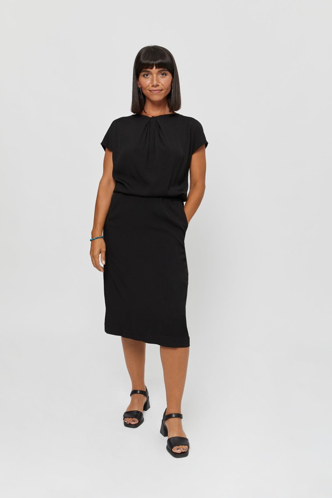 Amy | Midi Dress with Pencil Skirt and Neckline Detail in Black from AYANI