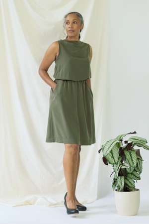 Bella | Sleeveless drapey dress in olive green from AYANI