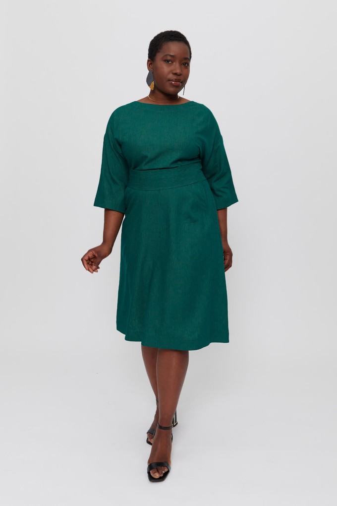 Mane | Elegant Midi Dress with Kimono Belt in Green from AYANI