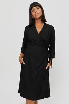 Sandra | Midi Wrap Dress in Black via AYANI