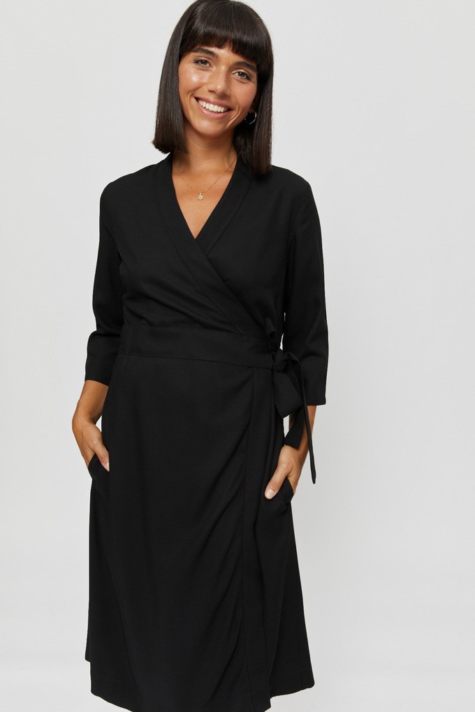 Sandra | Midi Wrap Dress in Black from AYANI