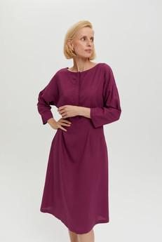 Lusin | Midi Linen Dress with Button-Front in Purple via AYANI