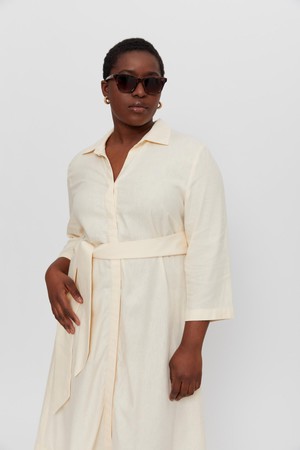 Mariam | Linen Shirt Dress with Wide Belt in Cream from AYANI