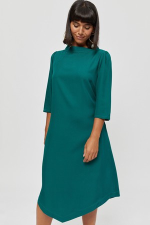 Suzi | Belted Angle Dress with Boat Neckline in Emerald Green from AYANI