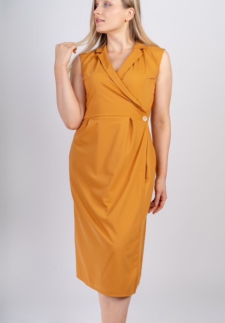 Sara | Sleeveless midi wrap dress in saffron from AYANI