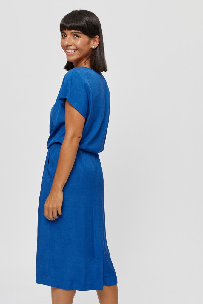 Amy | Midi Dress with Pencil Skirt and Neckline Detail in Classic Blue from AYANI