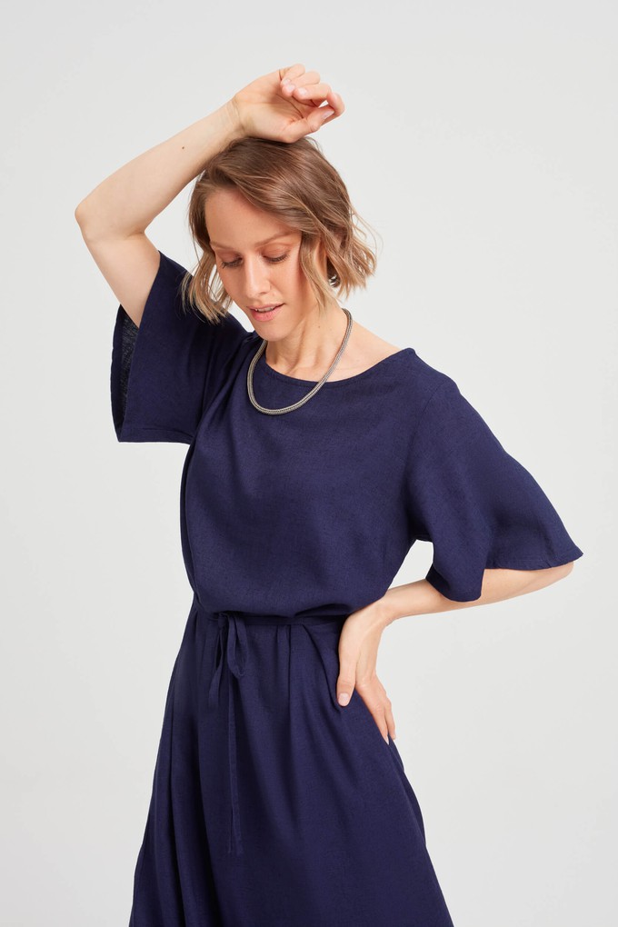 Nika | Round Neck Dress with Butterfly Sleeves in Black-Blue from AYANI