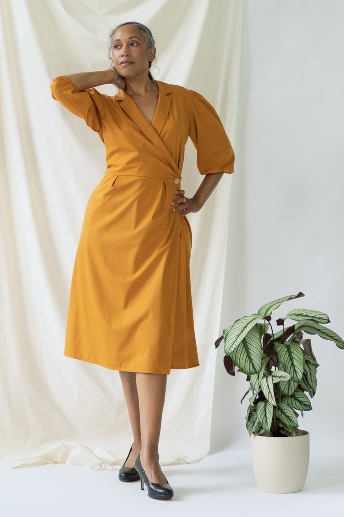 Isabel | Wrap Dress with balloon sleeves in Saffron from AYANI