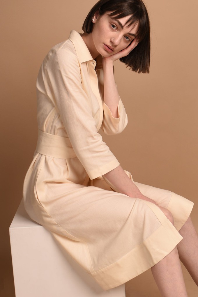 Mariam | Linen Shirt Dress with Wide Belt in Cream from AYANI