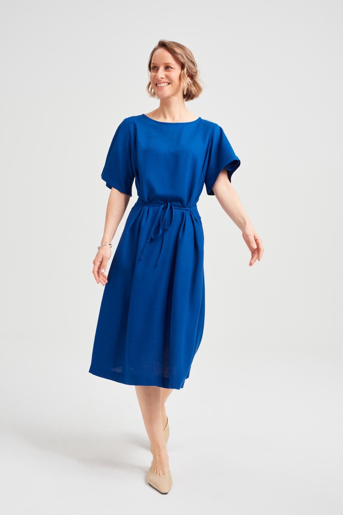 Nika | Round Neck Dress with Butterfly Sleeves in Ocean Blue from AYANI