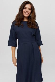 Mane | Elegant Midi Dress with Kimono Belt in Black-Blue via AYANI