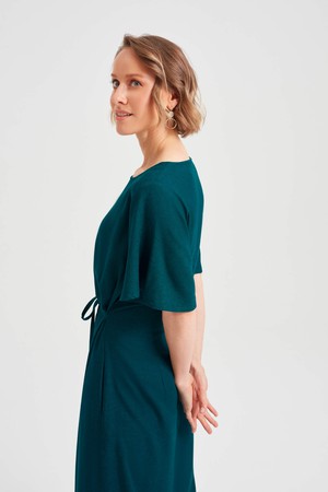Nika | Round Neck Dress with Butterfly Sleeves in Green from AYANI