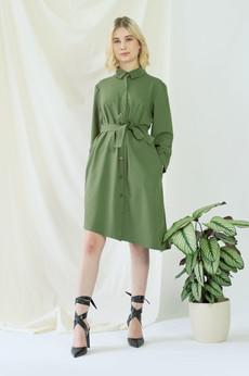 Zabel | Belted shirt dress in olive green via AYANI