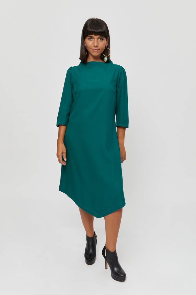 Suzi | Belted Angle Dress with Boat Neckline in Emerald Green from AYANI