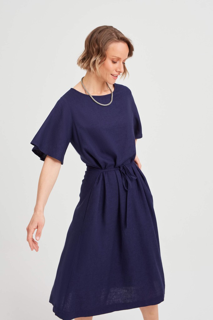 Nika | Round Neck Dress with Butterfly Sleeves in Black-Blue from AYANI
