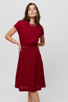 Sati | Midi Dress with Boat Neck in Red via AYANI