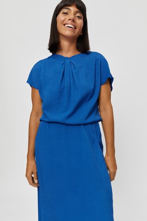 Amy | Midi Dress with Pencil Skirt and Neckline Detail in Classic Blue from AYANI