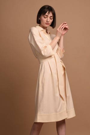 Mariam | Linen Shirt Dress with Wide Belt in Cream from AYANI