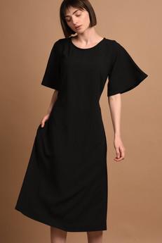 Nika | Round Neck Dress with Butterfly Sleeves in Black via AYANI