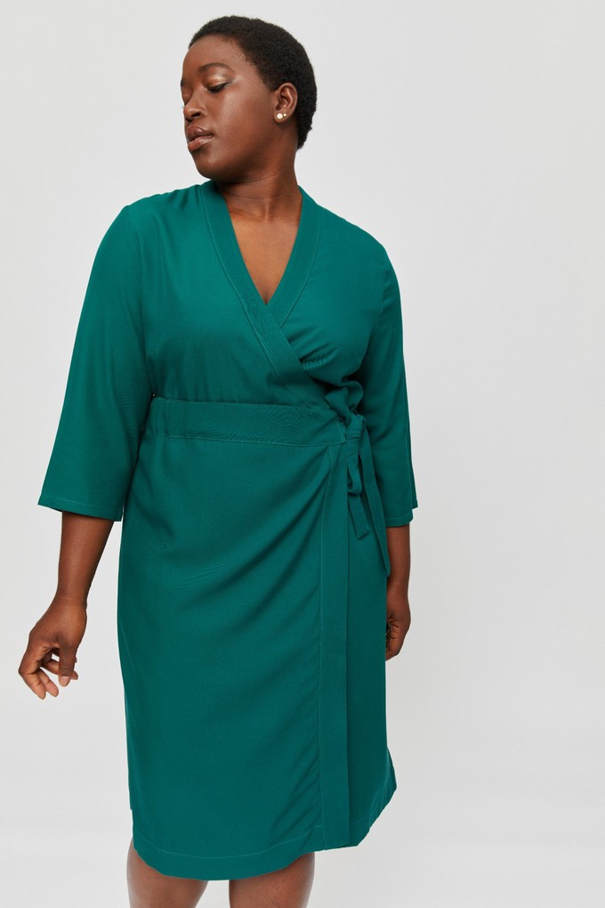 Sandra | Midi Wrap Dress in Emerald Green from AYANI