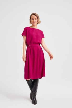 Sati | Midi Dress with Boat Neck in Cherry Red from AYANI